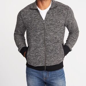Banana Republic Sz L Knit Full Zip Jacket Sweater Gray Mock Neck Pockets